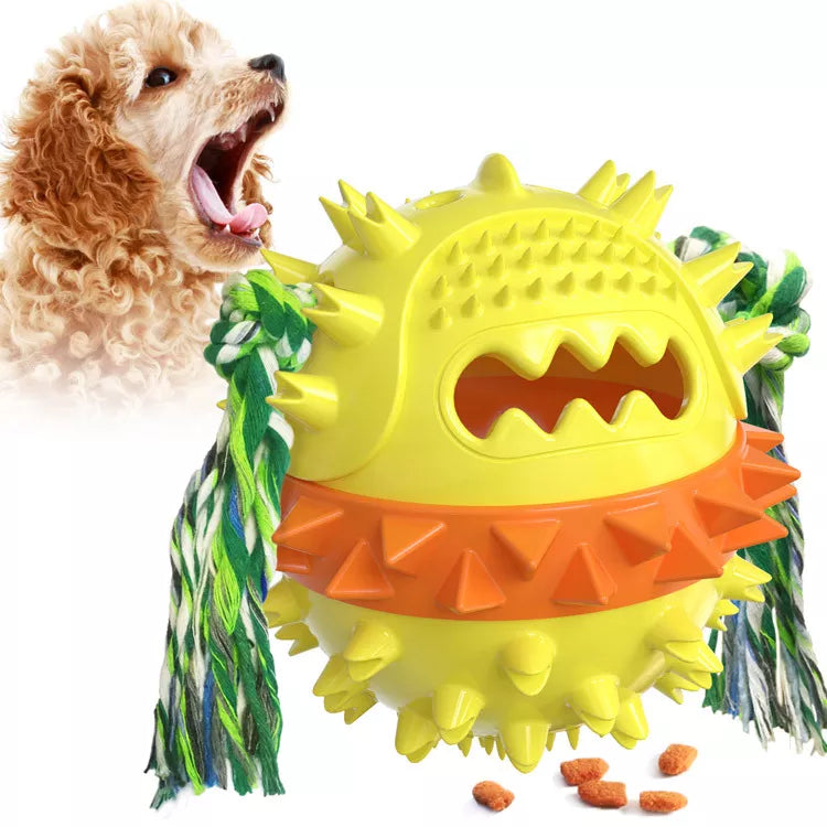 Leaky food squeaky ball chew toy
