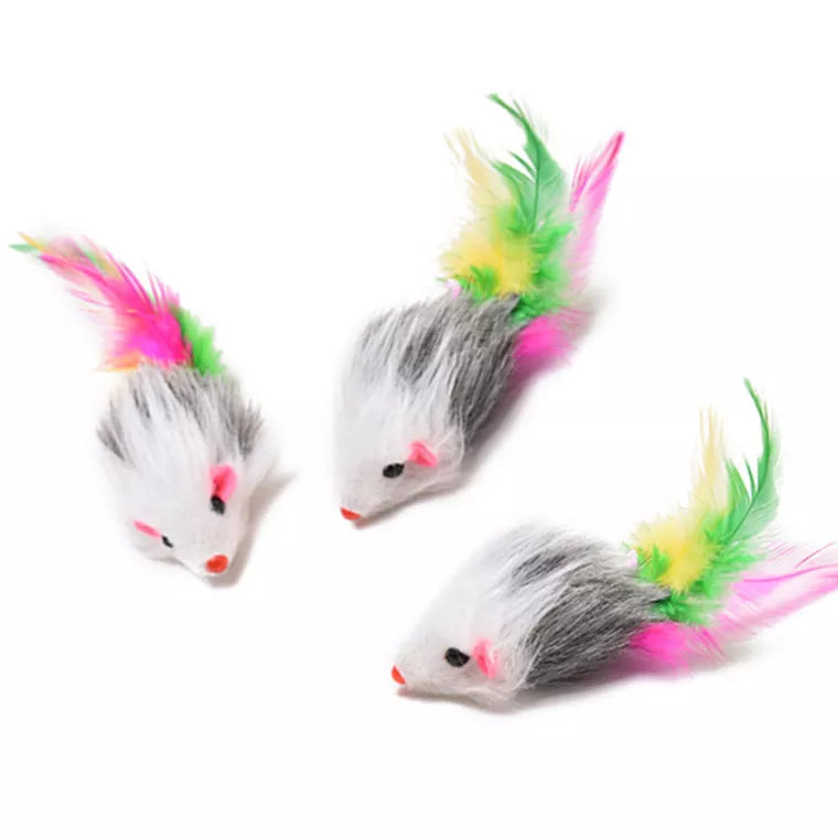 Feathered mouse cat toy qty 50 in a canister