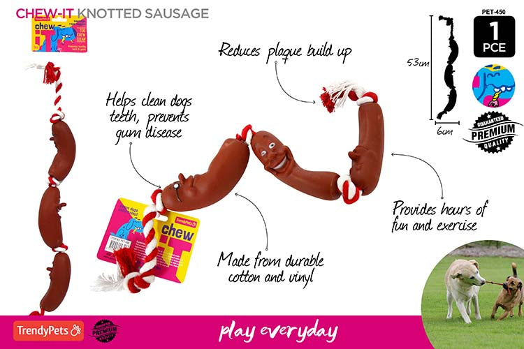 Vinyl Tug Rope Dog toy with Sausages 54cm