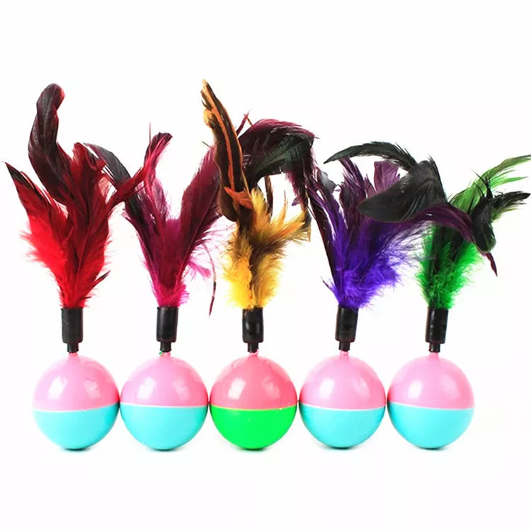 Colourful cat tumbler feather toy
