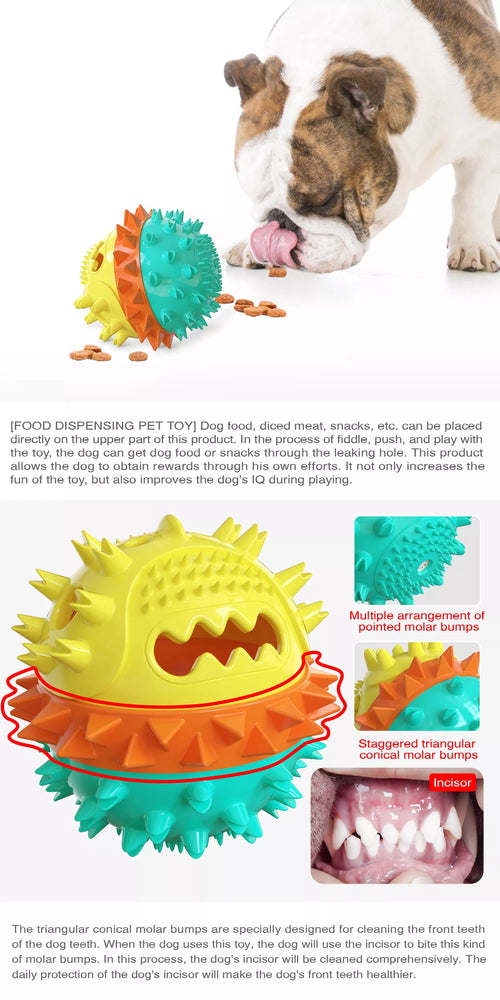 Leaky food squeaky ball chew toy