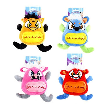 Dog Toy Plush Monster Squeaky w TPR Treat Holder 4 Asst 23cm