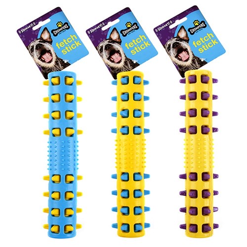 Dog Toy Squeaky Spike Fetch Stick 22.5cm 3 Asstd Colours