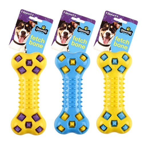 Dog Toy Squeaky Spike Bone 17.5cm 3 Asstd Colours