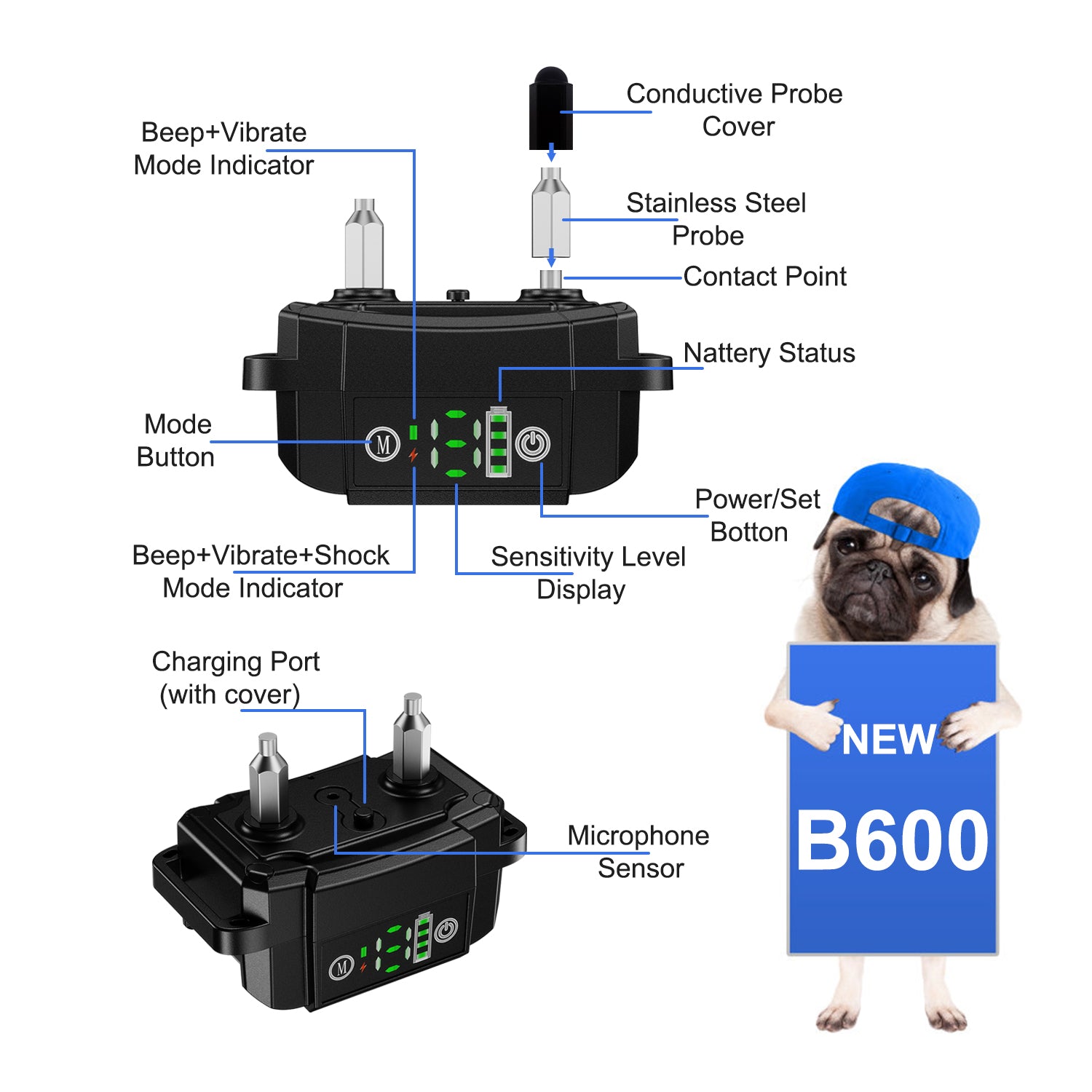 PAA  Bark Collar rechargable - Dual Mode IPX6 Waterproof All size dogs