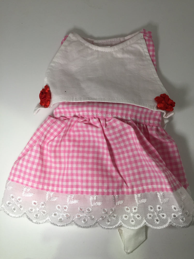 Dogs Togs pink check dress with red flowers