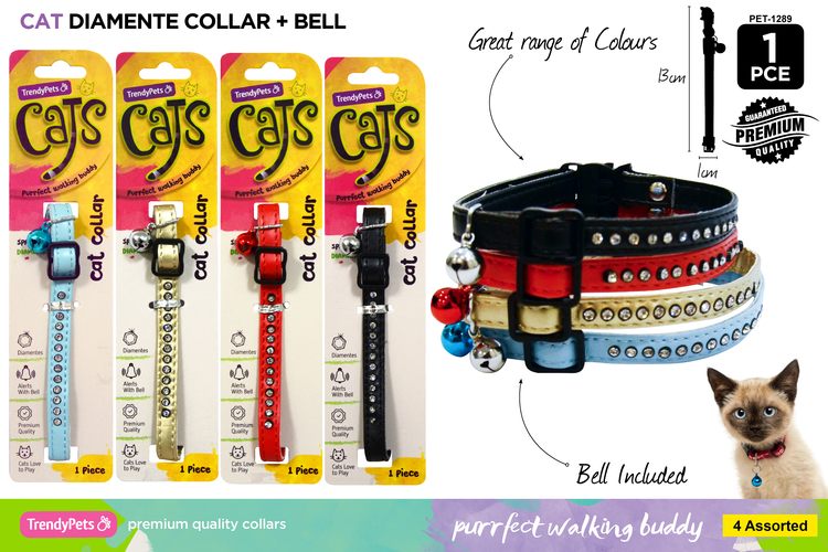 thumbnail image 2 of Rhinestone Diamond Cat Collar With Bell - Soft Leather & Nylon, Quick Release 2 of 4