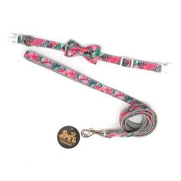 Pink Seashell Bow Tie dog Collar and Leash Set