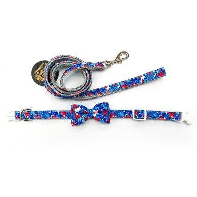 Blue Starfish Dog collar with Bow Tie and Leash Set